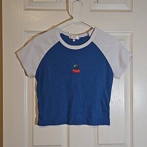 Cherry Short Sleeve Ribbed Crop Top Fits M